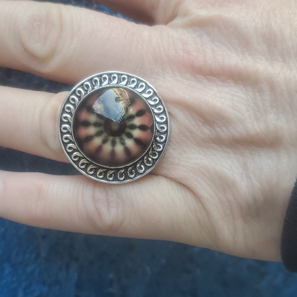 New Art Glass Abstract, Hypnotic, Optical Illusion 925 Silver Ring. - Picture 6 of 10